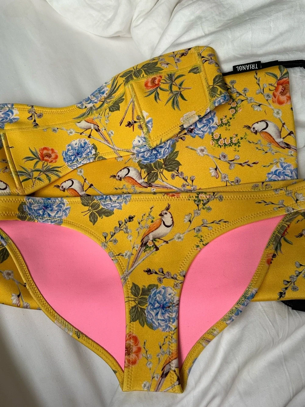 triangl swimwear Yellow Floral & Pink Lined Bikini Bottoms